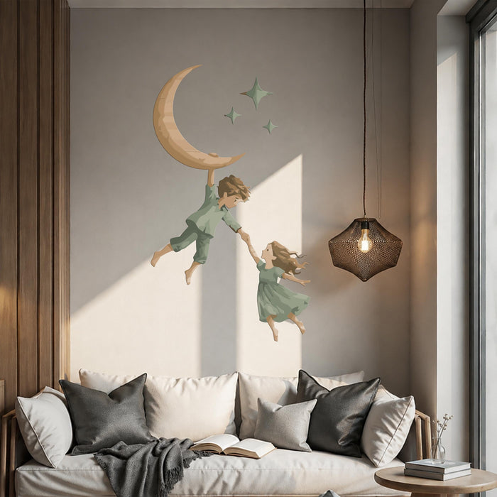 Colorful Moon Star Boy Girl Wall Decal z5726