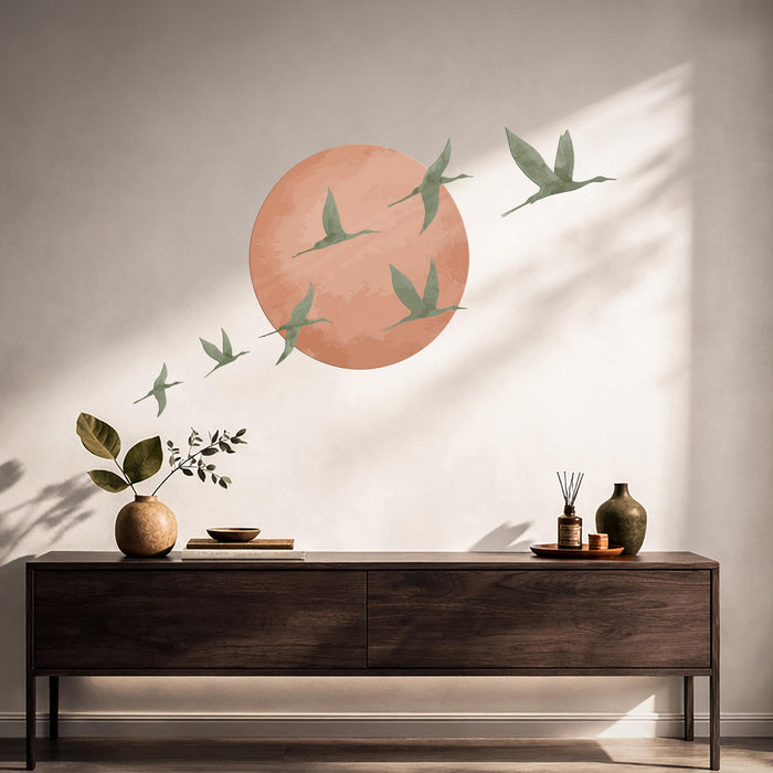 Colorful Sun Birds Terracotta Sage Green Wall Decal z5728