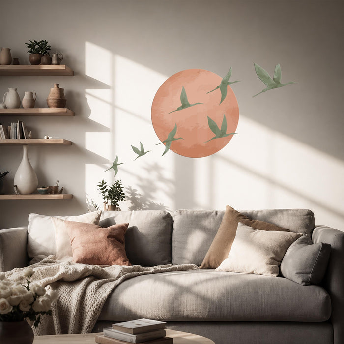 Colorful Sun Birds Terracotta Sage Green Wall Decal z5728