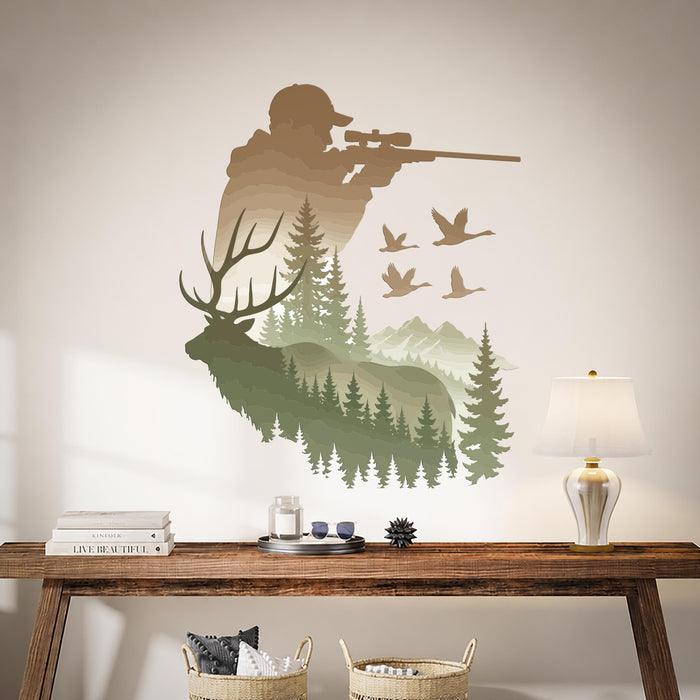 Colorful Hunter Deer Forest Hunting Wall Decal z5706