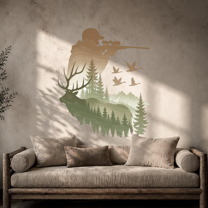 Colorful Hunter Deer Forest Hunting Wall Decal z5706