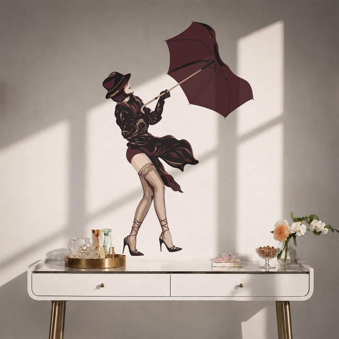 Colorful Sexy Woman Umbrella Wall Decal z5710