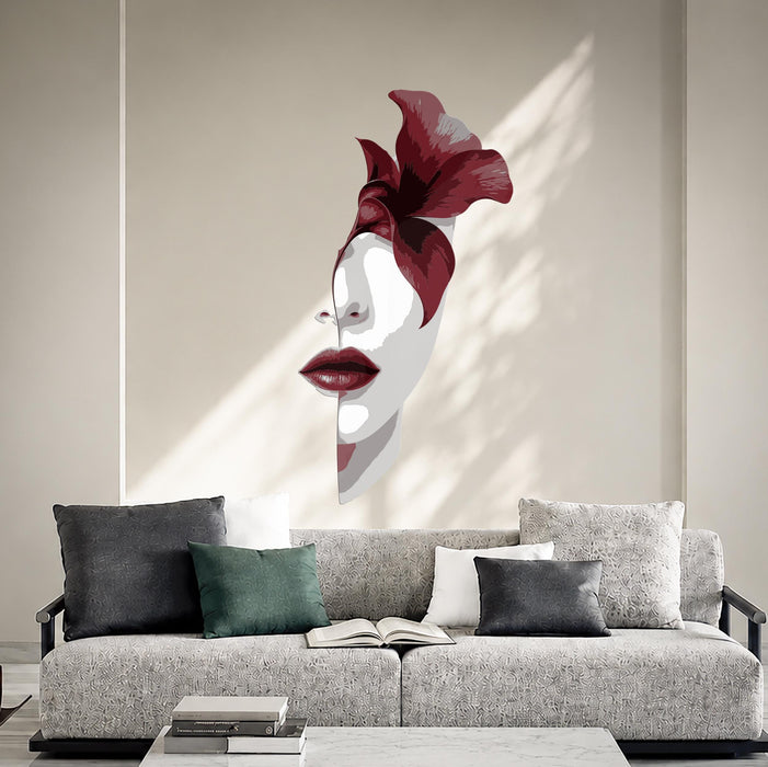 Colorful Woman Face Red Flower Wall Decal z5713