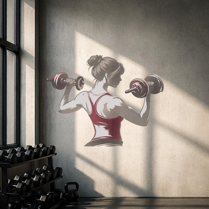 Colorful Gym And Sport  Wall Decal Woman Sport Dumbbell z5719
