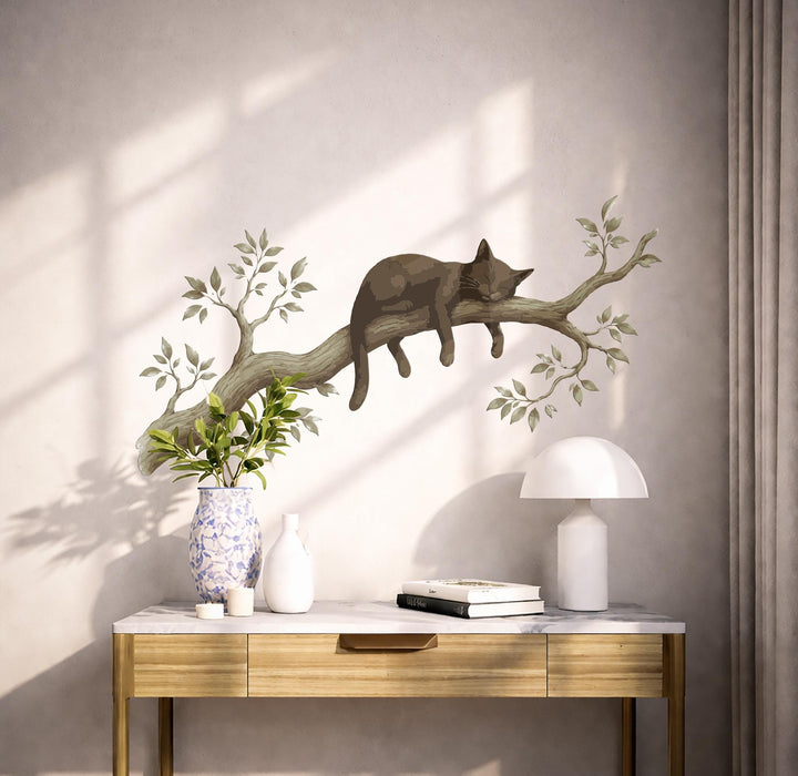 Colorful Cat On A Branch Tree Wall Decal z5722