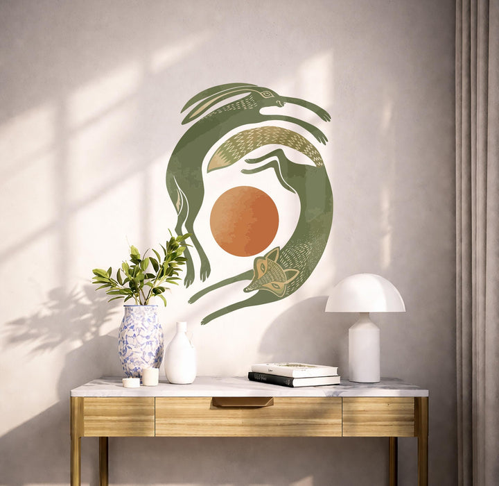Colorful Sun Fox Rabbit Wall Decal z5743