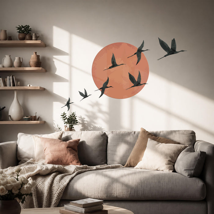 Colorful Scandinavian Style Birds Sun Nature Wall Decal z5637