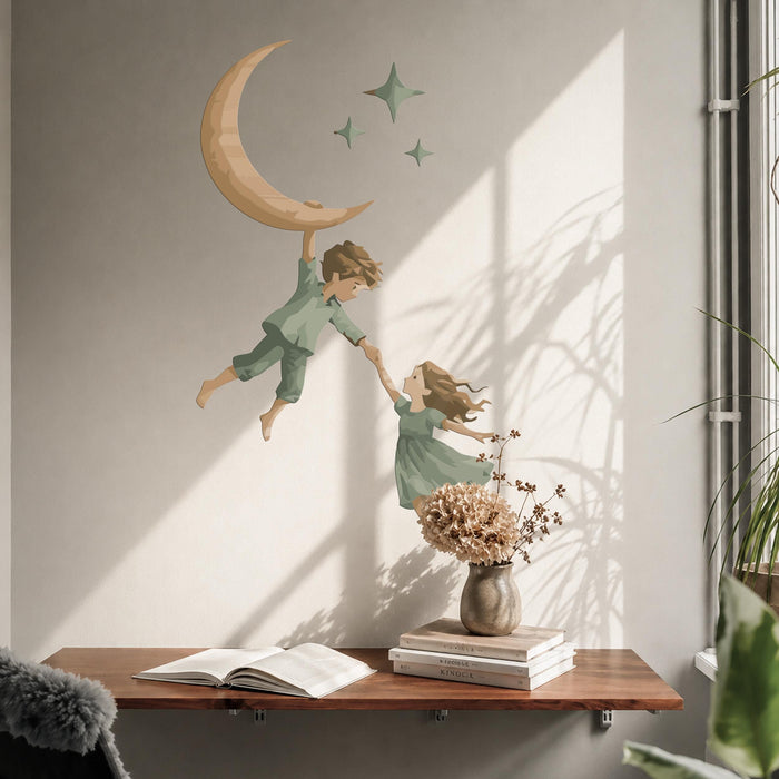 Colorful Moon Star Boy Girl Wall Decal z5726