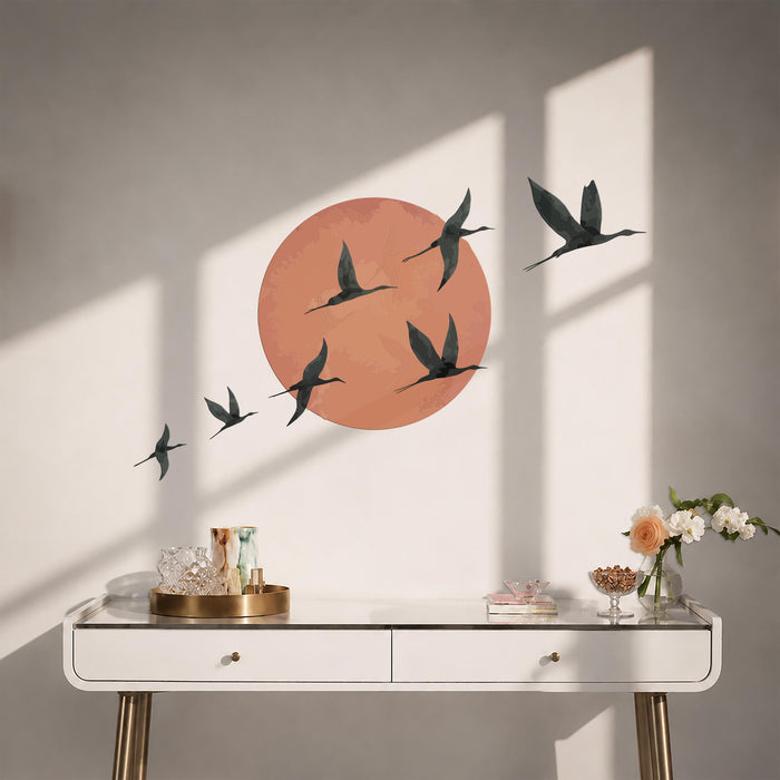 Colorful Scandinavian Style Birds Sun Nature Wall Decal z5637