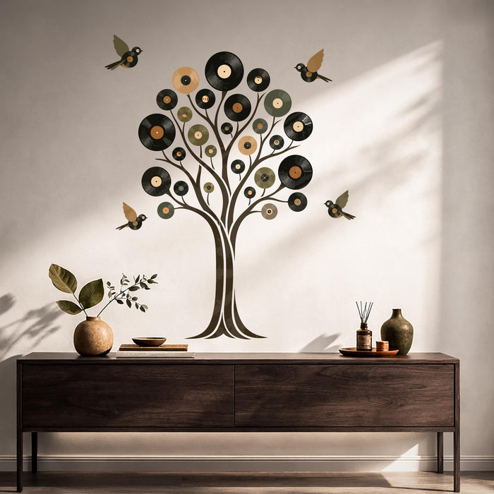 Colorful Tree Vinyl Record Music Birds Decal z5753