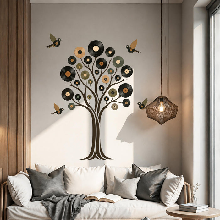Colorful Tree Vinyl Record Music Birds Decal z5753