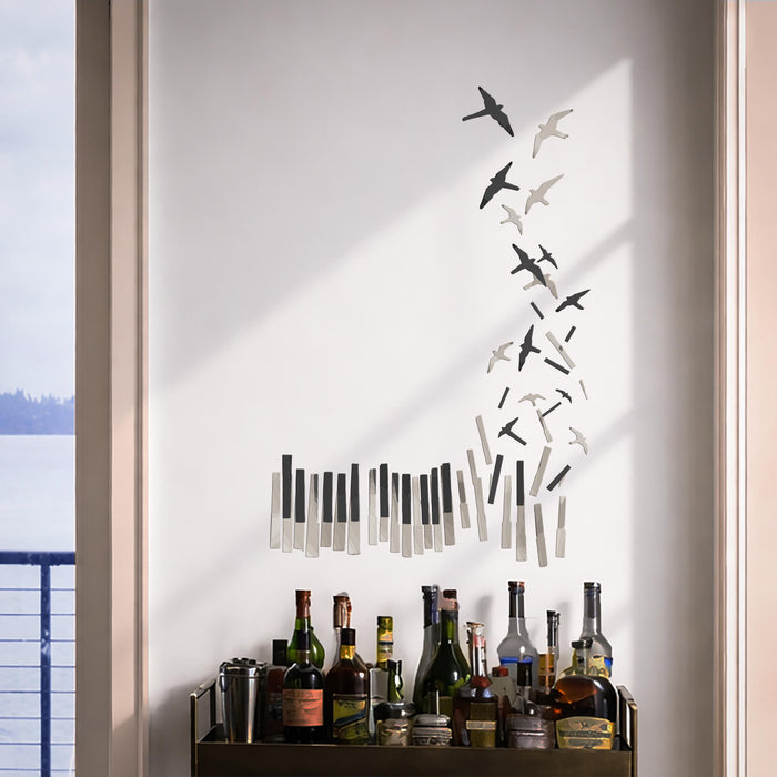 Colorful Piano Keys Birds Music Wall Decal z5778