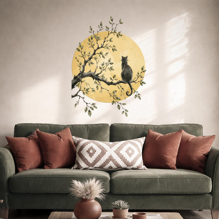 Colorful Cat Tree Moon Romantic Wall Decal z5784