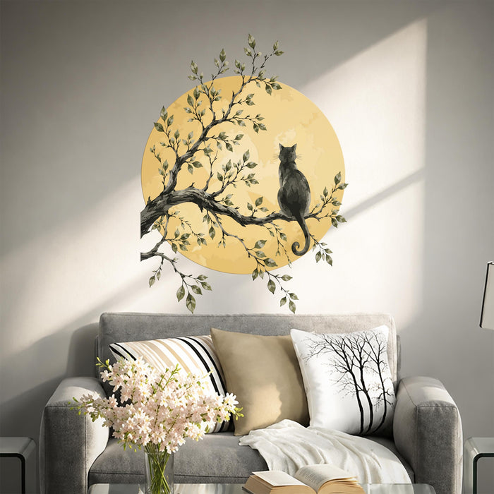 Colorful Cat Tree Moon Romantic Wall Decal z5784