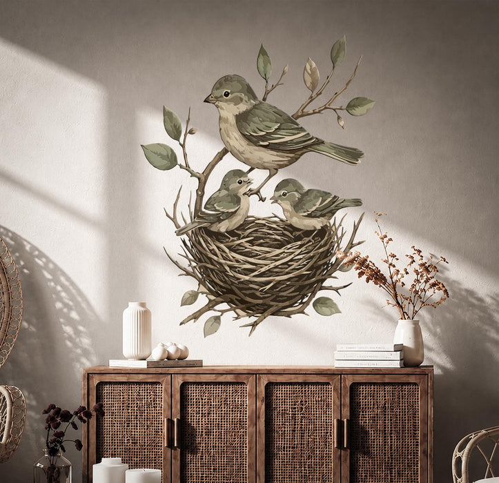 Colorful Bird Nest Nestling Wall Decal z5785