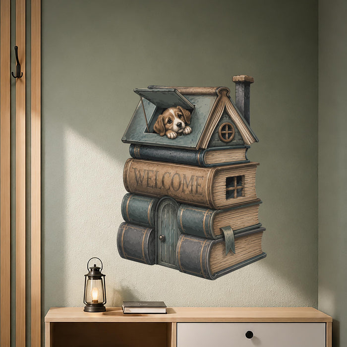 Colorful Home Welcome Quote Puppy Dog Book Decal z5788
