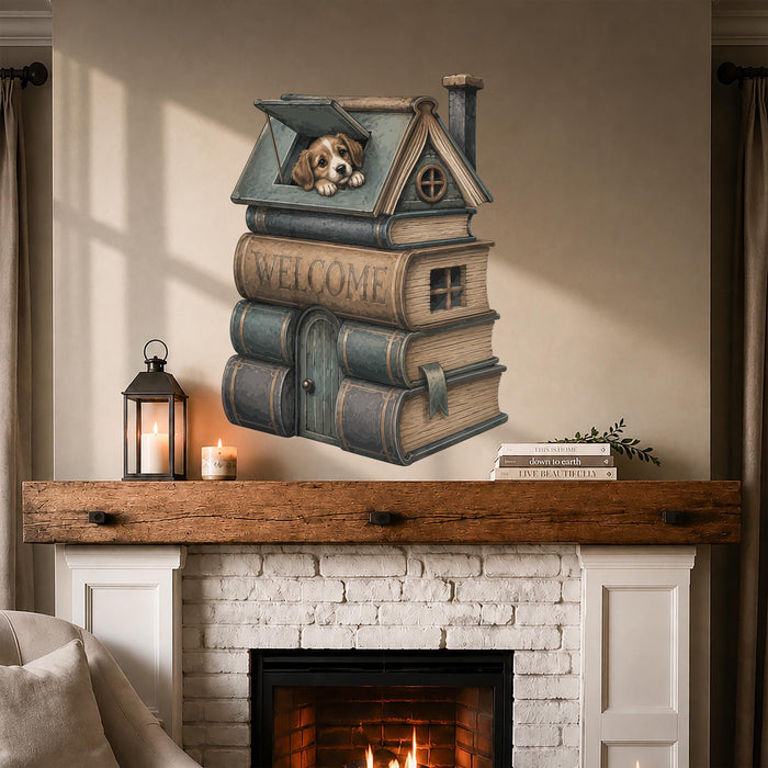 Colorful Home Welcome Quote Puppy Dog Book Decal z5788