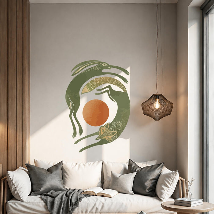 Colorful Sun Fox Rabbit Wall Decal z5743