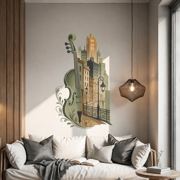 Colorful Violin Music Romantic City Wall Decal z5802