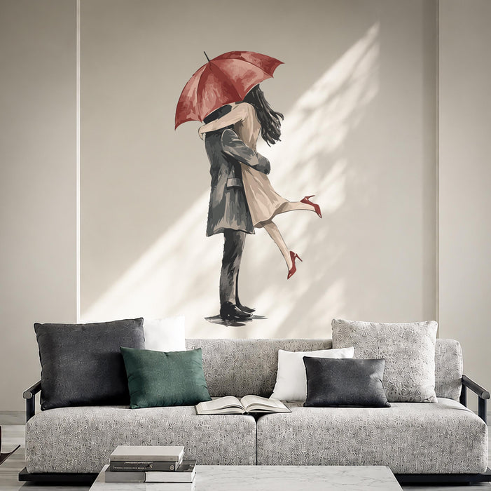 Colorful Romantic Couple Umbrella Rain Wall Decal z5814