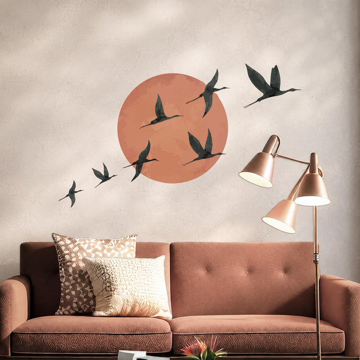 Colorful Scandinavian Style Birds Sun Nature Wall Decal z5637
