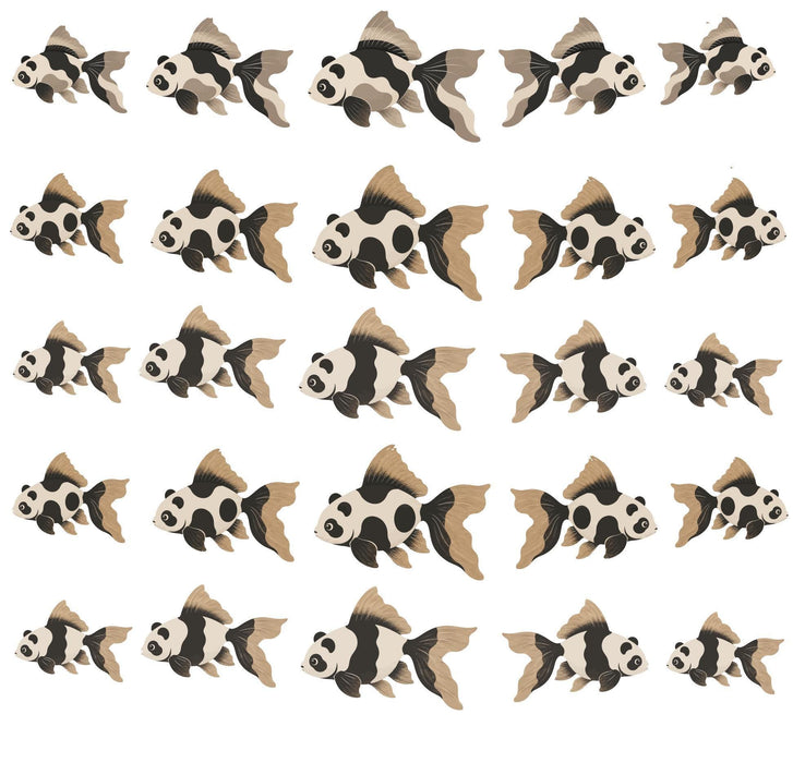 Modern Wall Decal Panda Fish Pattern Brown Wall Art 27x24 in