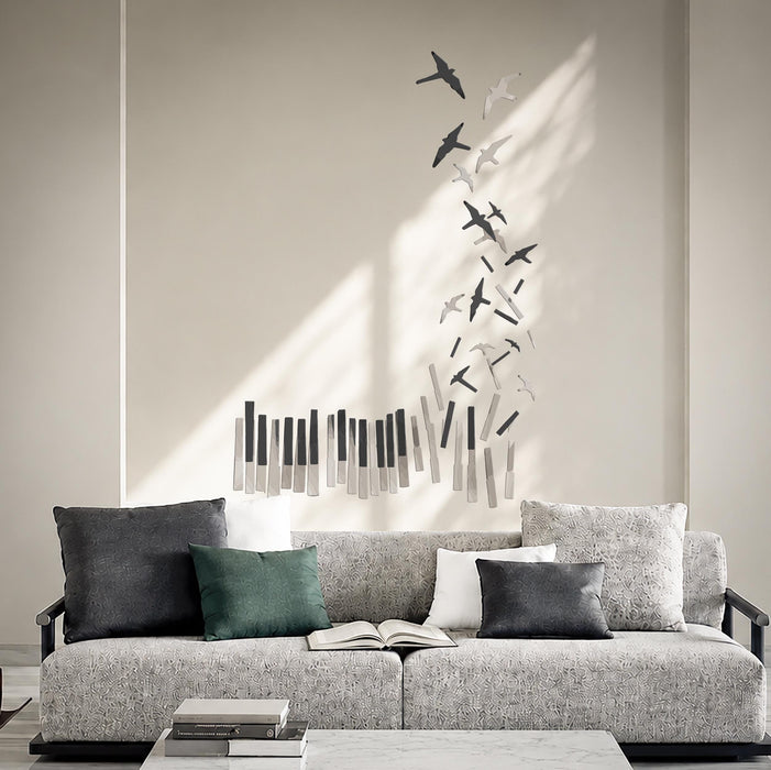 Colorful Piano Keys Birds Music Wall Decal z5778