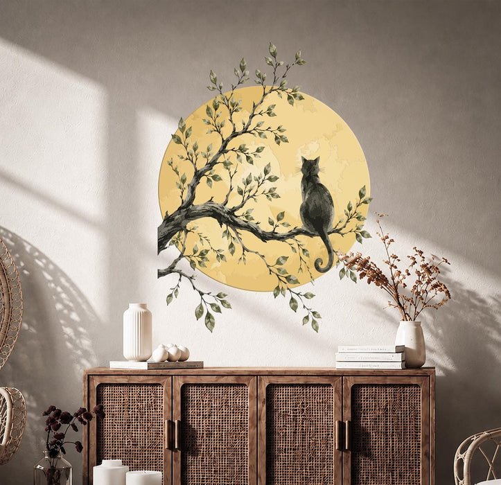Colorful Cat Tree Moon Romantic Wall Decal z5784