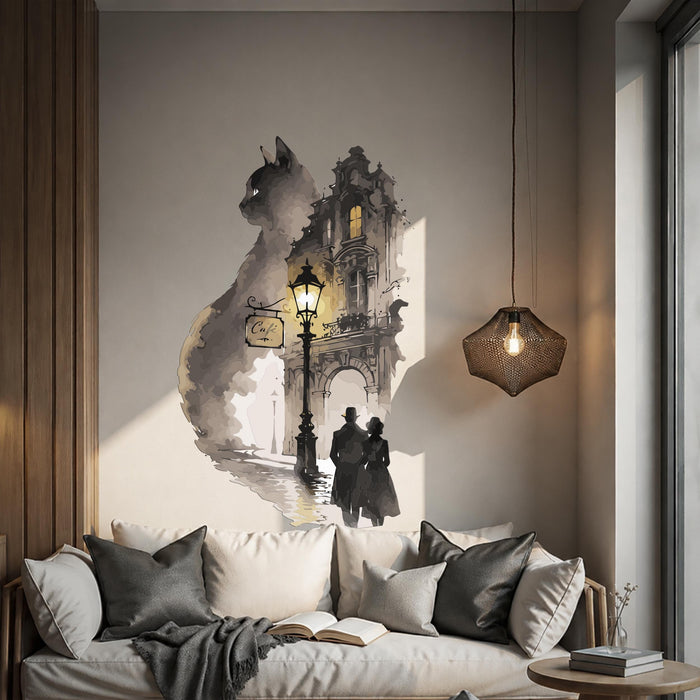 Colorful Cat Night Couple Romantic Decal z5799
