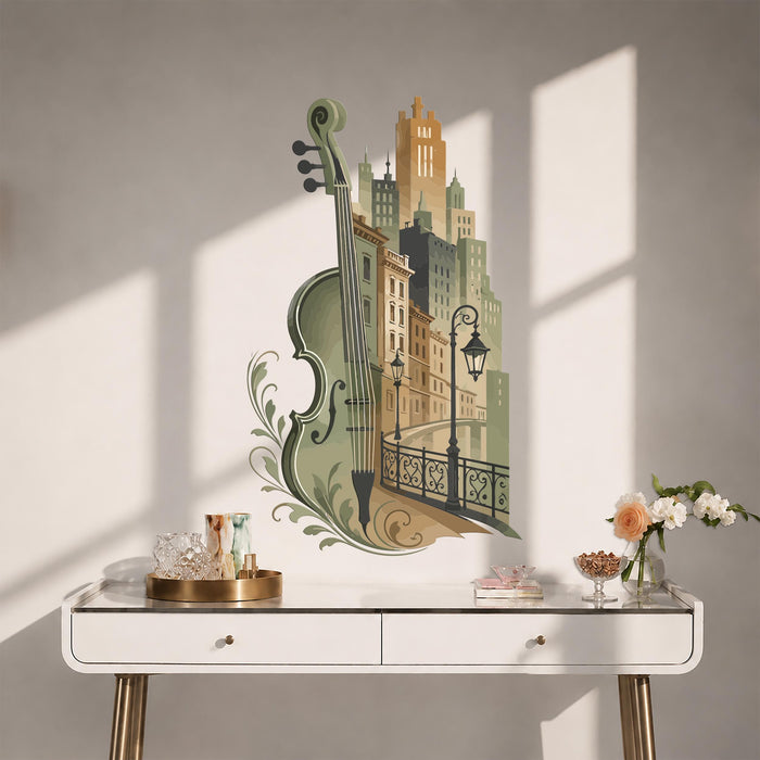 Colorful Violin Music Romantic City Wall Decal z5802