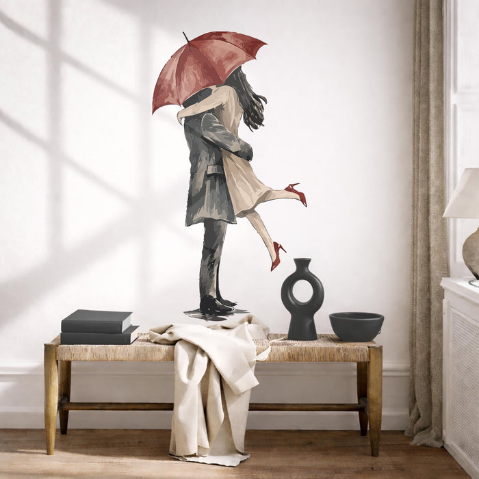 Colorful Romantic Couple Umbrella Rain Wall Decal z5814