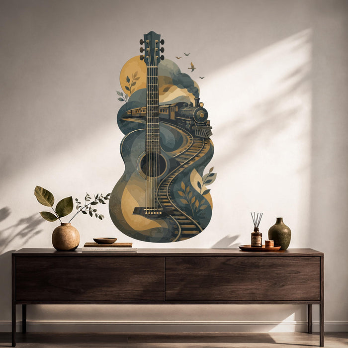 Colorful  Guitar Train Music Wall Decal z5815