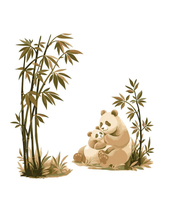 Modern Panda Mother Kid Bamboo Tree Wall Mural (50x51 in)