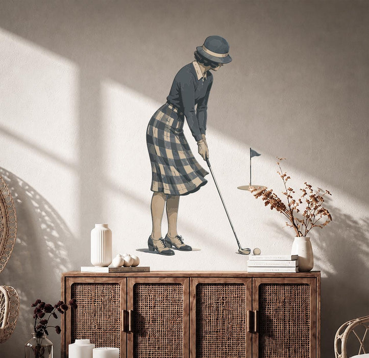 Colorful Mid Century Modern Golf Girl Sport Wall Decal z5825