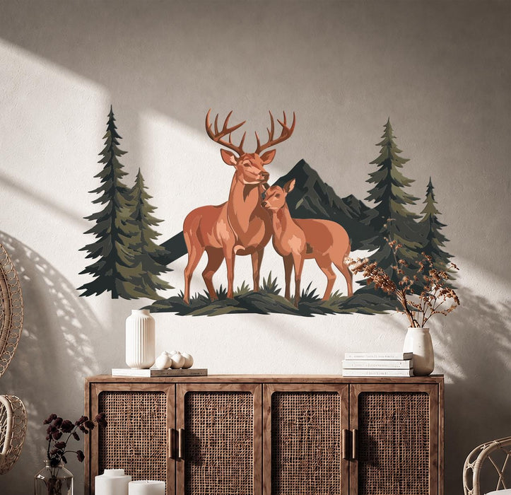 Colorful Deer Forest Mountains Animals Wall Decal z5853