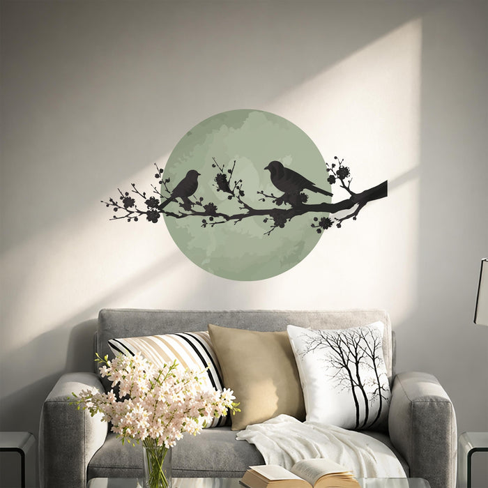Colorful Birds Branch Tree Sage Green Sun Vinyl Decal z5844