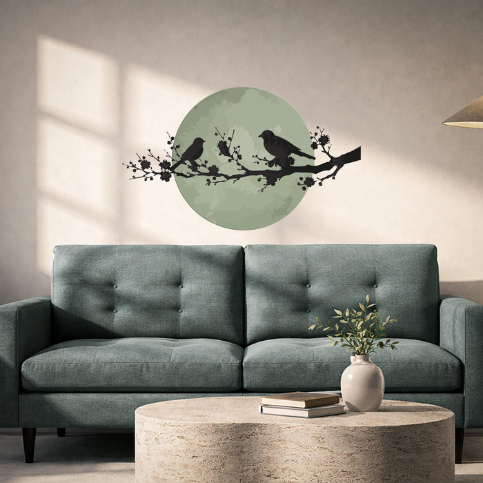 Colorful Birds Branch Tree Sage Green Sun Vinyl Decal z5844