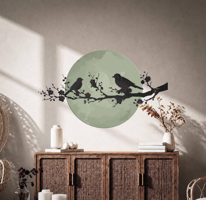 Colorful Birds Branch Tree Sage Green Sun Vinyl Decal z5844