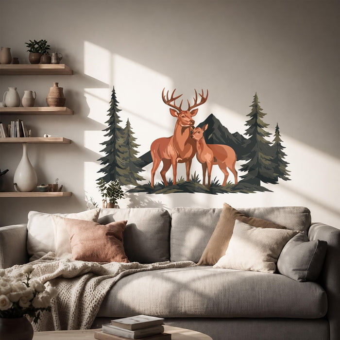 Colorful Deer Forest Mountains Animals Wall Decal z5853