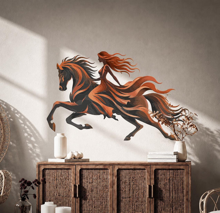 Colorful Girl Riding Horse Wall Decal z5855