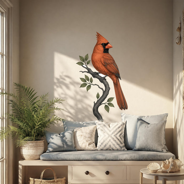 Colorful Bird Caridinal Tree Branch Decal z5861