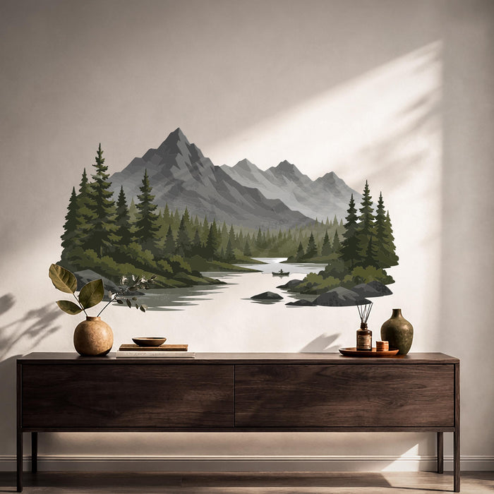 Colorful Lake Tree Mountains Wall Decal z5867