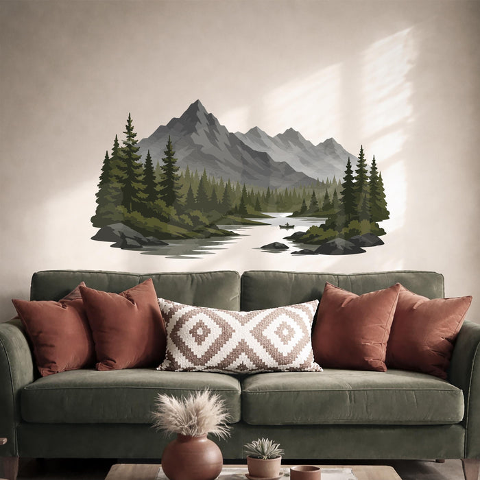 Colorful Lake Tree Mountains Wall Decal z5867
