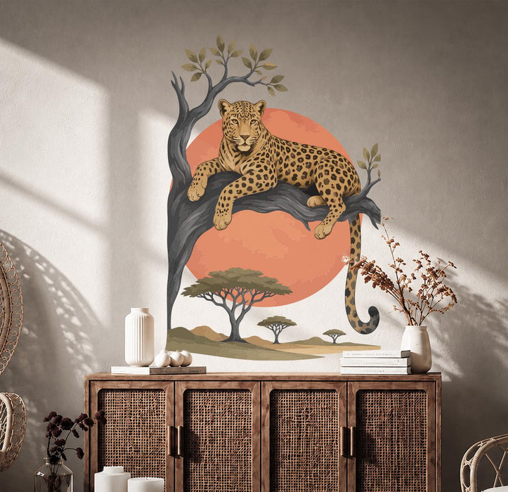 Colorful Leopard Tree Moon Nature Wall Decal z5834
