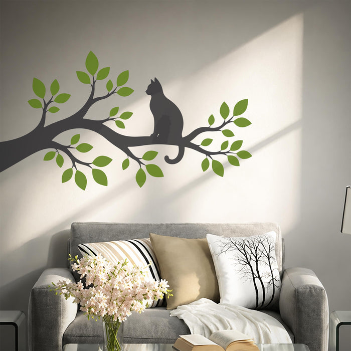 Colorful Cat On Tree Brnch Wall Decal z5857