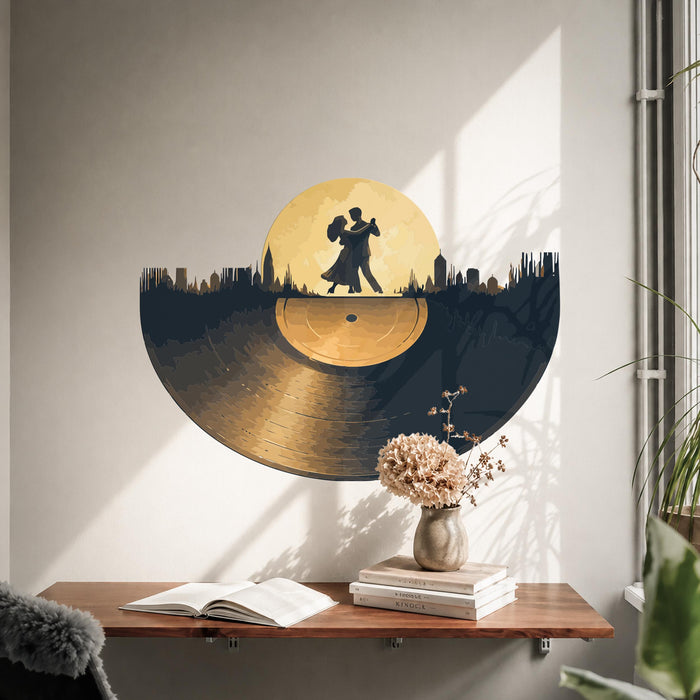 Colorful Mid Century Modern Vinyl Record Dance Couple City Music Decal z5823