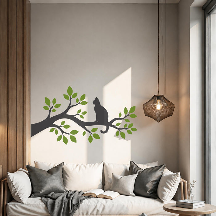 Colorful Cat On Tree Brnch Wall Decal z5857
