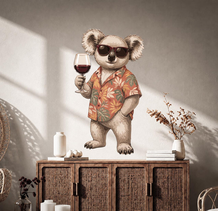 Colorful Wine Time Koala Funny Wall Decal z5715