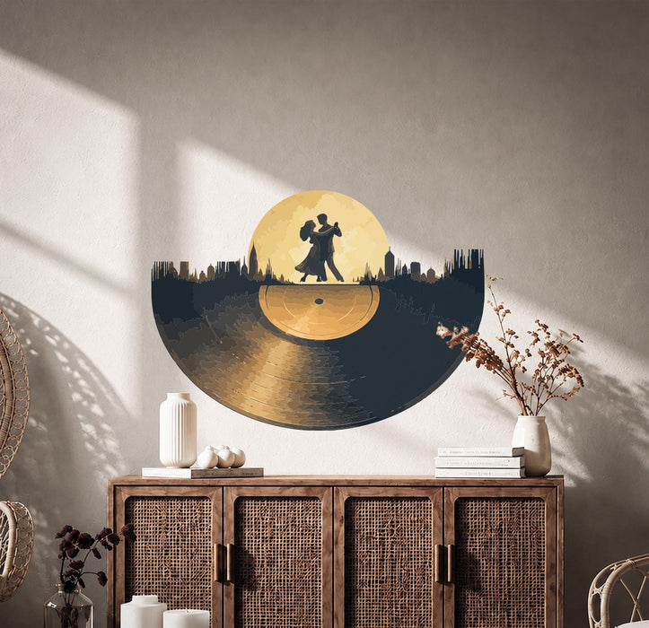 Colorful Mid Century Modern Vinyl Record Dance Couple City Music Decal z5823