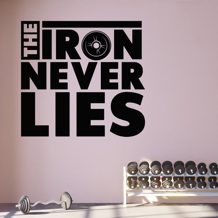 Vinyl Wall Decal Lettering Iron Never Lies Gym Interior Quote Phrase Stickers Mural (g8812)